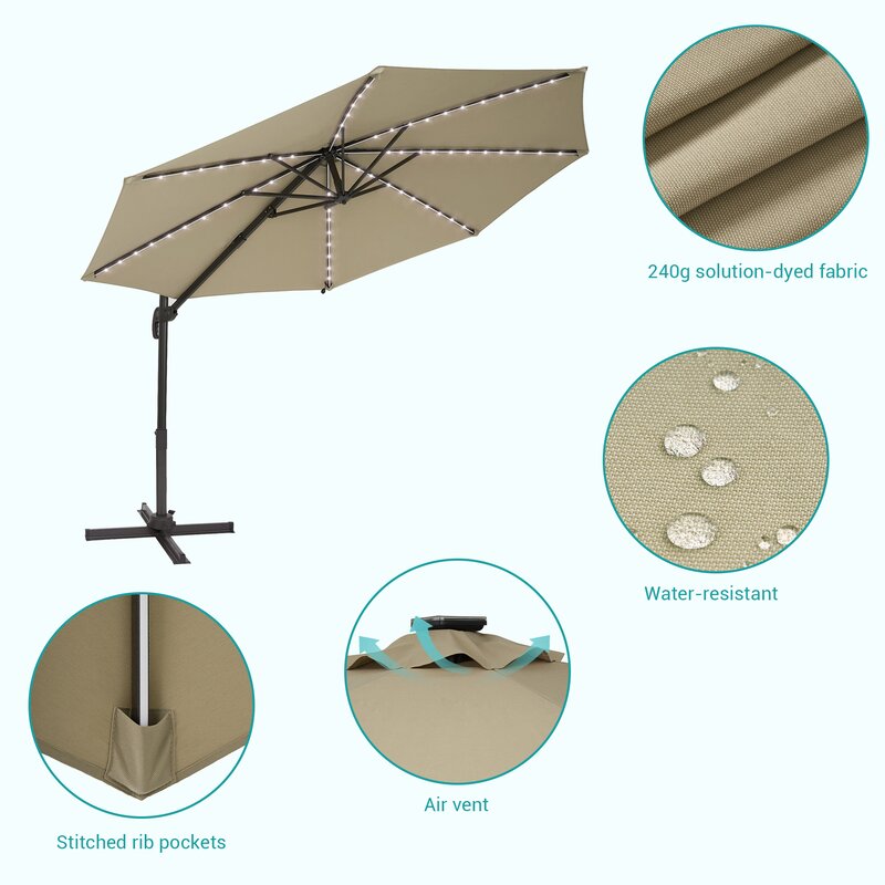 120'' Lighted Cantilever Umbrella