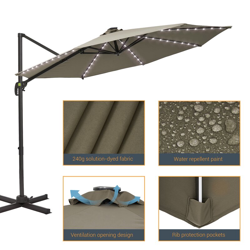 120'' Lighted Cantilever Umbrella