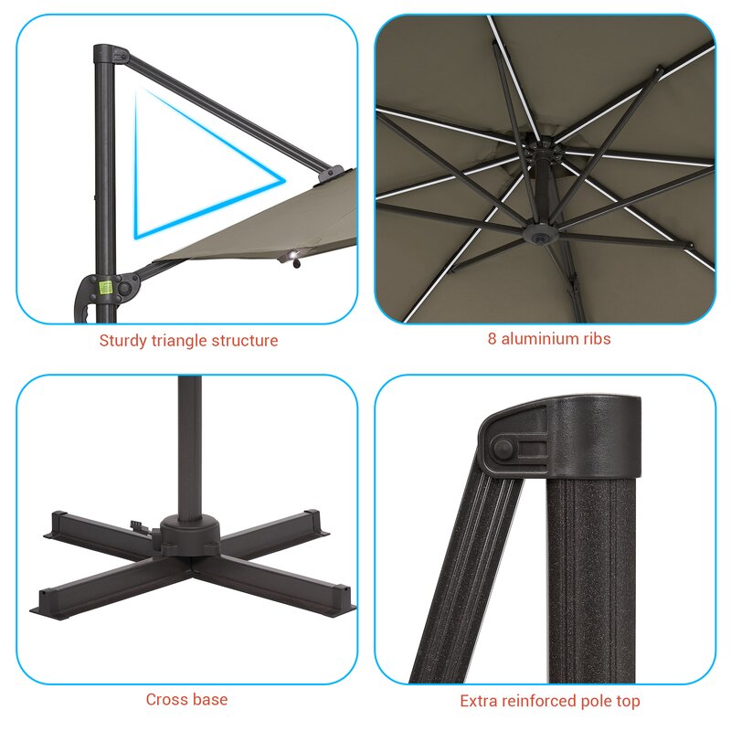 120'' Lighted Cantilever Umbrella