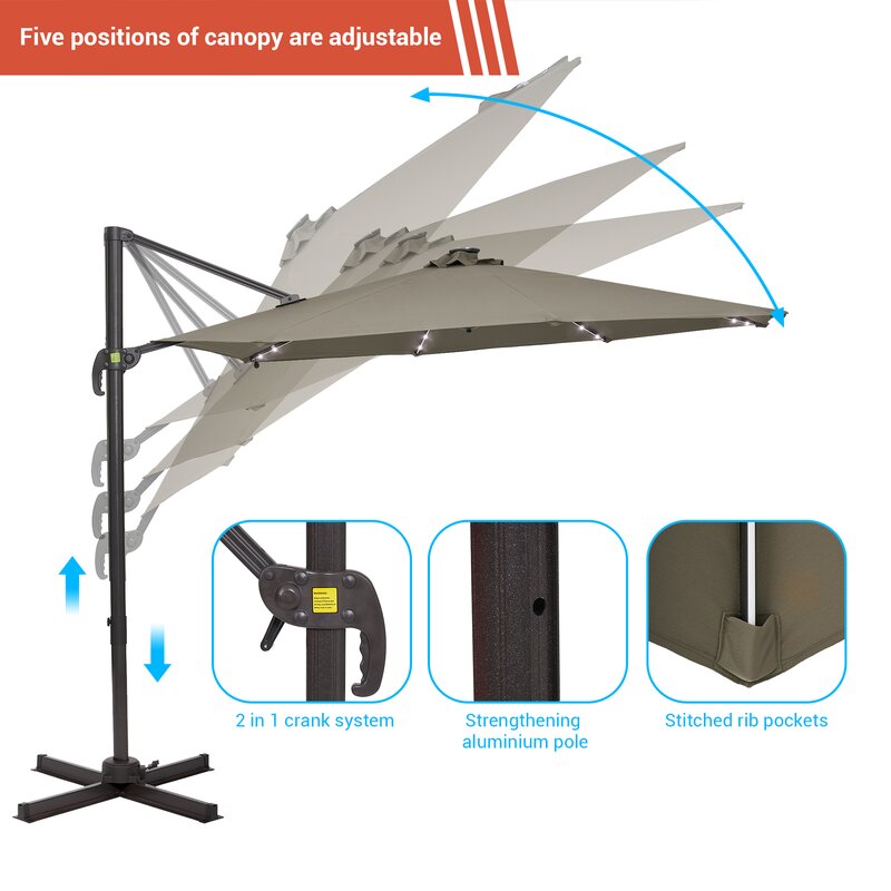 120'' Lighted Cantilever Umbrella