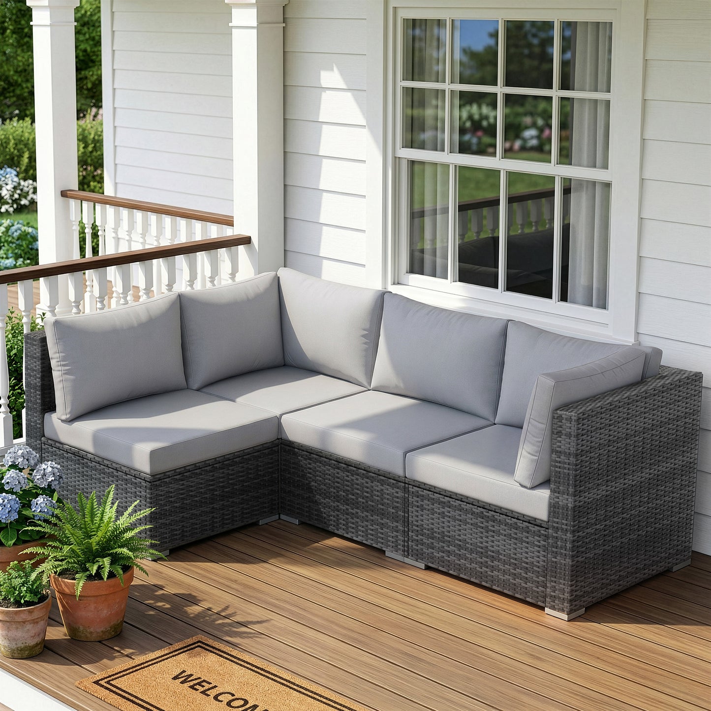 RADIATA 2-Piece Patio Furniture Set, Heavy-Duty 500 lbs Outdoor Sectional, L-Shaped Wicker Sofa with 1 Corner & 3 Armless Chairs for Porch, Deck, Backyard