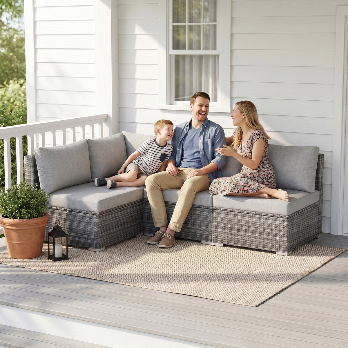 RADIATA 2-Piece Patio Furniture Set, Heavy-Duty 500 lbs Outdoor Sectional, L-Shaped Wicker Sofa with 1 Corner & 3 Armless Chairs for Porch, Deck, Backyard
