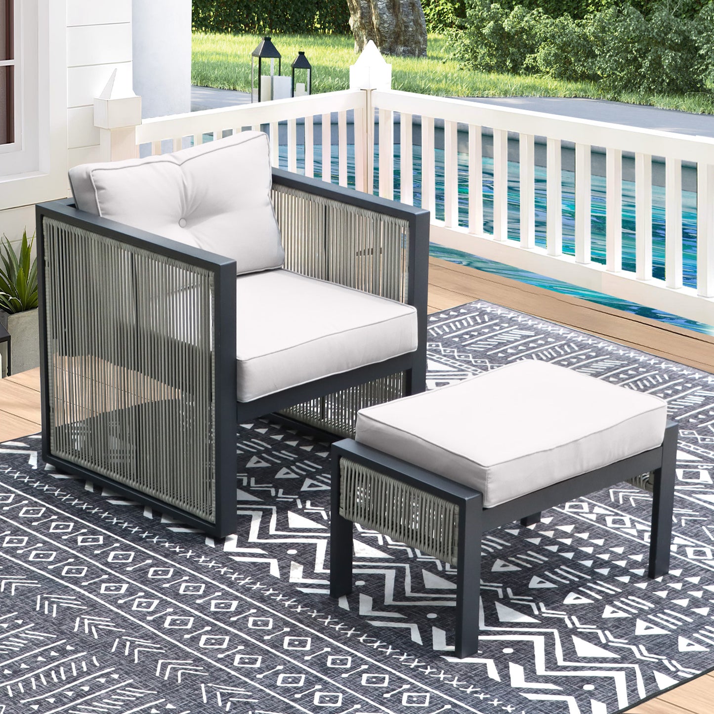 FINCATI Patio Furniture Set Outdoor Round PE Rattan Sofa Set