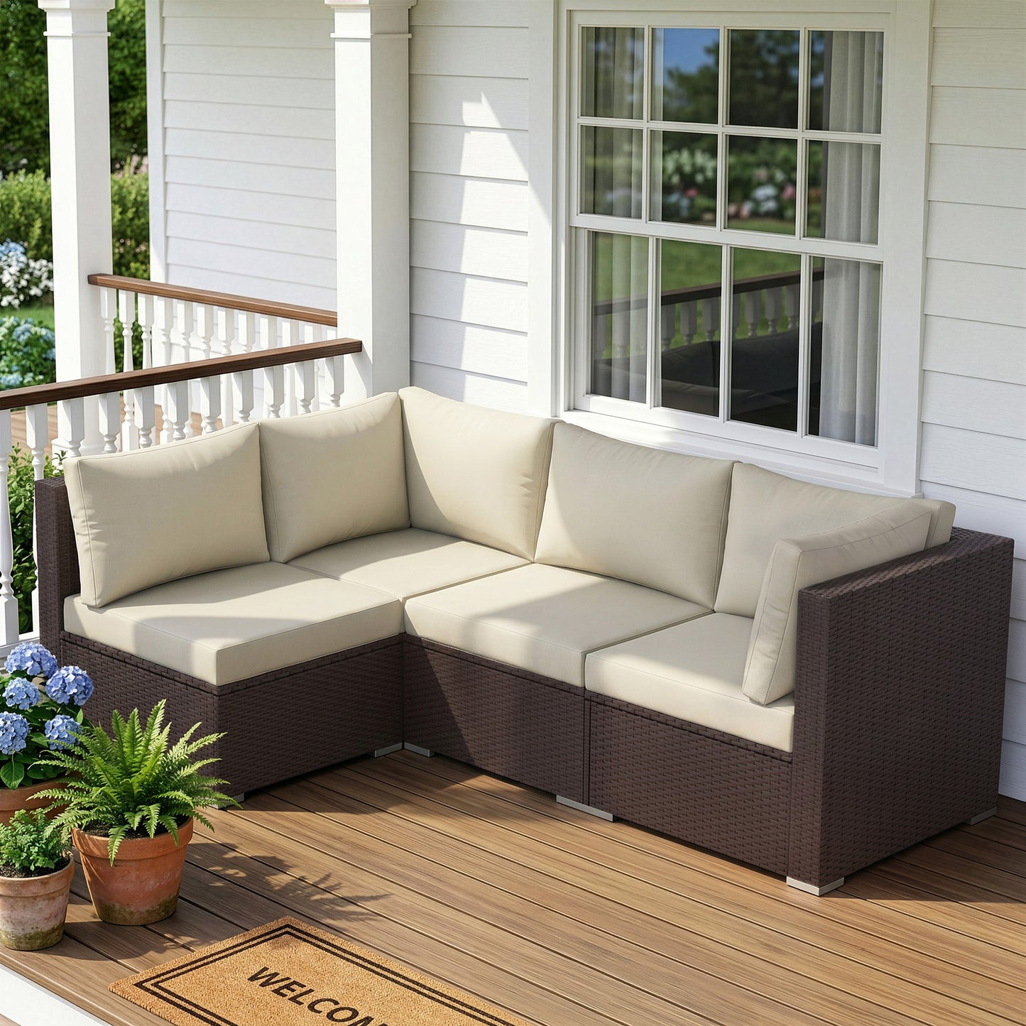 RADIATA 2-Piece Patio Furniture Set, Heavy-Duty 500 lbs Outdoor Sectional, L-Shaped Wicker Sofa with 1 Corner & 3 Armless Chairs for Porch, Deck, Backyard