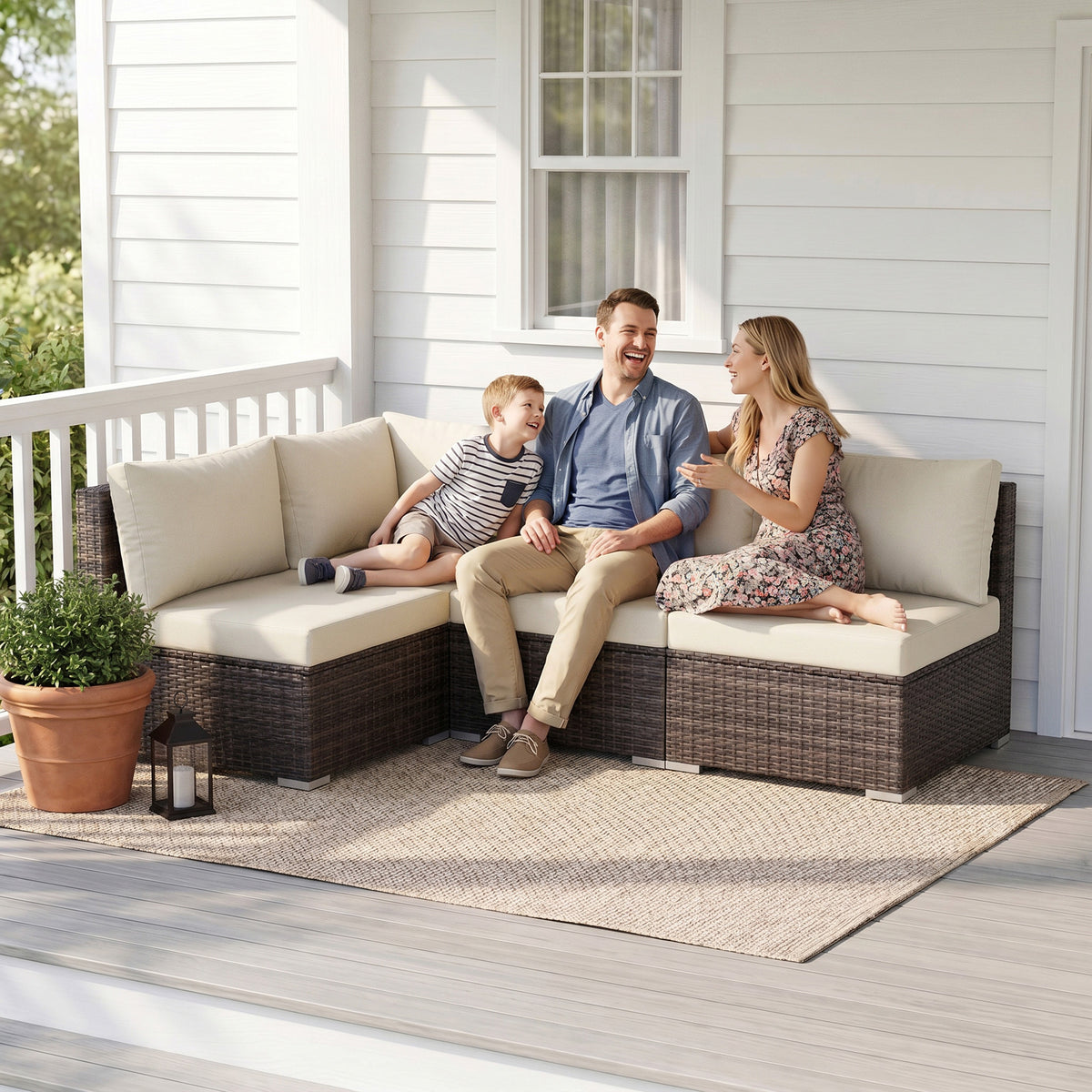 RADIATA 2-Piece Patio Furniture Set, Heavy-Duty 500 lbs Outdoor Sectional, L-Shaped Wicker Sofa with 1 Corner & 3 Armless Chairs for Porch, Deck, Backyard
