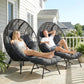 RADIATA  2 PCS Beige Oversized Wicker Egg Chair with Legs and Ottoman Outdoor Indoor Large Egg Basket Lounge Chair with Footstool for Bedroom Patio Balcony Front Porch Garden
