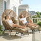 RADIATA  2 PCS Beige Oversized Wicker Egg Chair with Legs and Ottoman Outdoor Indoor Large Egg Basket Lounge Chair with Footstool for Bedroom Patio Balcony Front Porch Garden