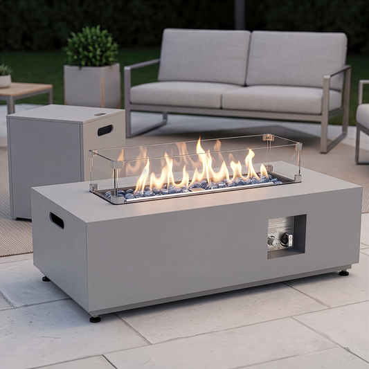 RADIATA 42" Rectangular Fire Pit Table with Tank Table, 50000BTU Patio Fire Pit Table with Rain Cover, Outdoor Natural Gas/Propane Firepit Table