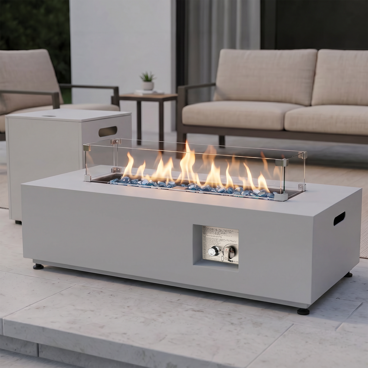 RADIATA 42" Rectangular Fire Pit Table with Tank Table, 50000BTU Patio Fire Pit Table with Rain Cover, Outdoor Natural Gas/Propane Firepit Table
