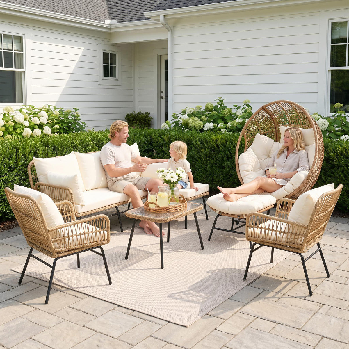 RADIATA Patio Boho Furniture sets Wicker Outdoor Sofa Conversation Set, Natural