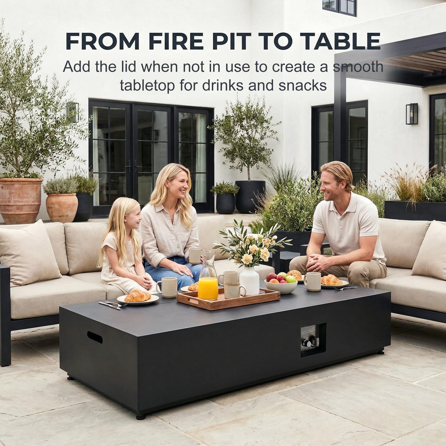 RADIATA  Propane Fire Pit Table, Dual Fuel Natural Gas Fire Pit Convertible, 50,000 BTU Outdoor Fire Pit Table for Outside Patio