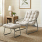 RADIATA Patio Lounge Set: Padded Chair and Ottoman, Tufted Cushion, Metal Frame, Beige