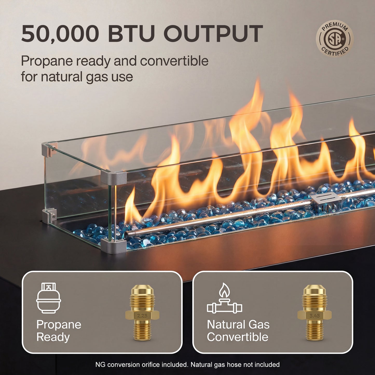 RADIATA  Propane Fire Pit Table, Dual Fuel Natural Gas Fire Pit Convertible, 50,000 BTU Outdoor Fire Pit Table for Outside Patio