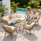 RADIATA Outdoor BOHO Natural Wicker Patio Furniture Set with Beige Cushions
