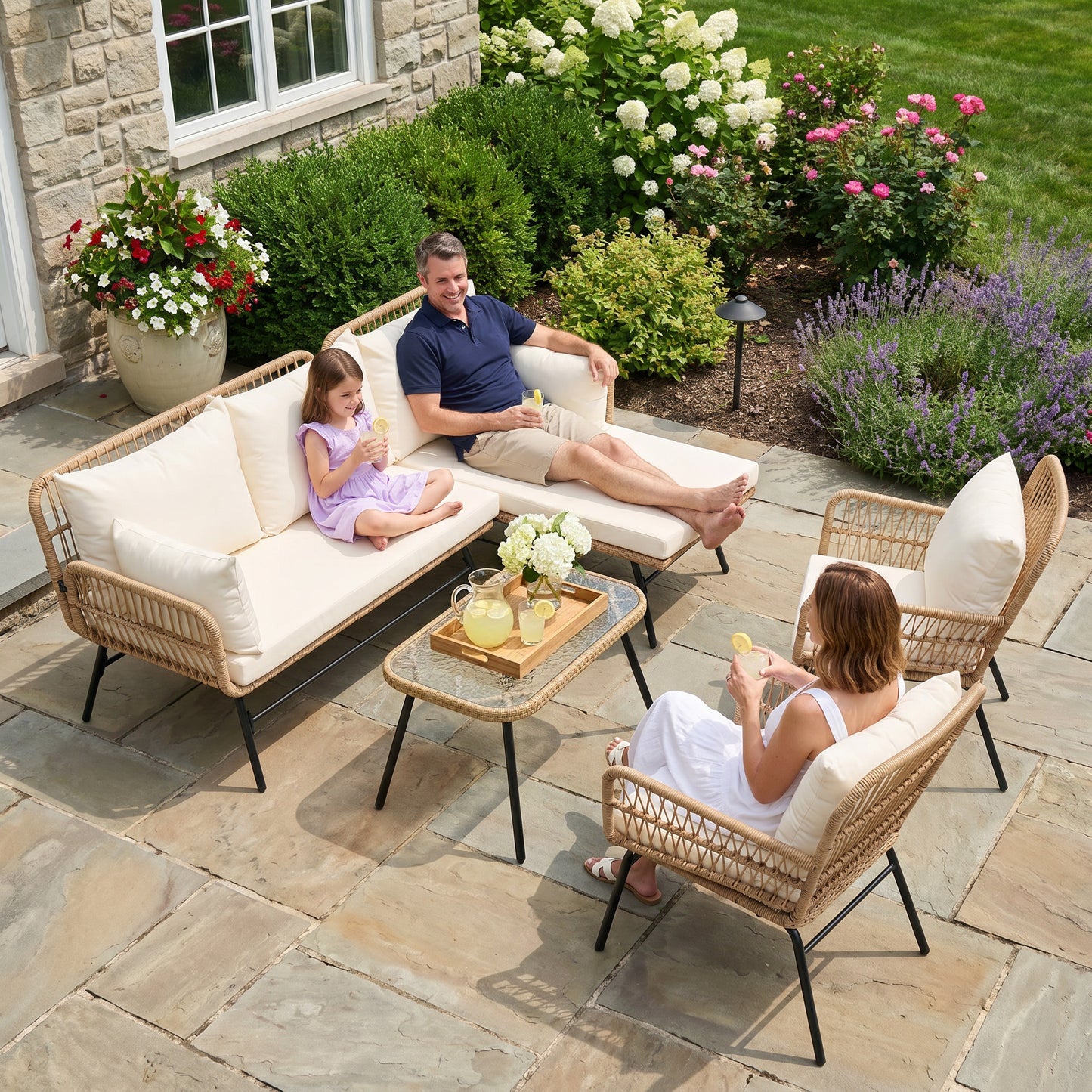 RADIATA Patio Boho Furniture sets Wicker Outdoor Sofa Conversation Set, Natural