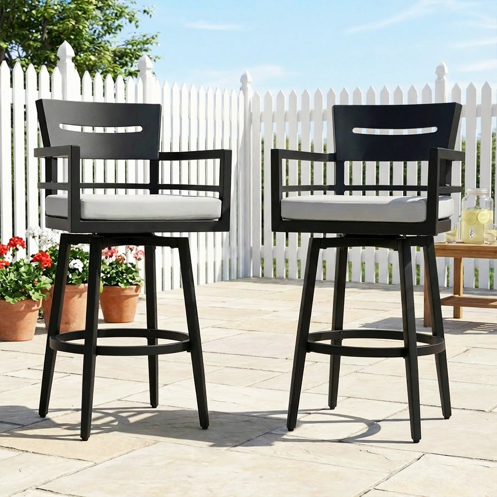 RADIATA Aluminum Bar Height Patio Table, Scratch-Resistant Marble-Look Tabletop with Umbrella Hole, High Top Outdoor Table (200 lb Capacity)