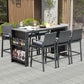 RADIATA 5 Piece High Top Outdoor Bar Table and Chairs Set with Cushions for 4 Seats, Grey Wicker Bar Height Patio Furniture Set with Storage for Backyard Deck Garden and Poolside