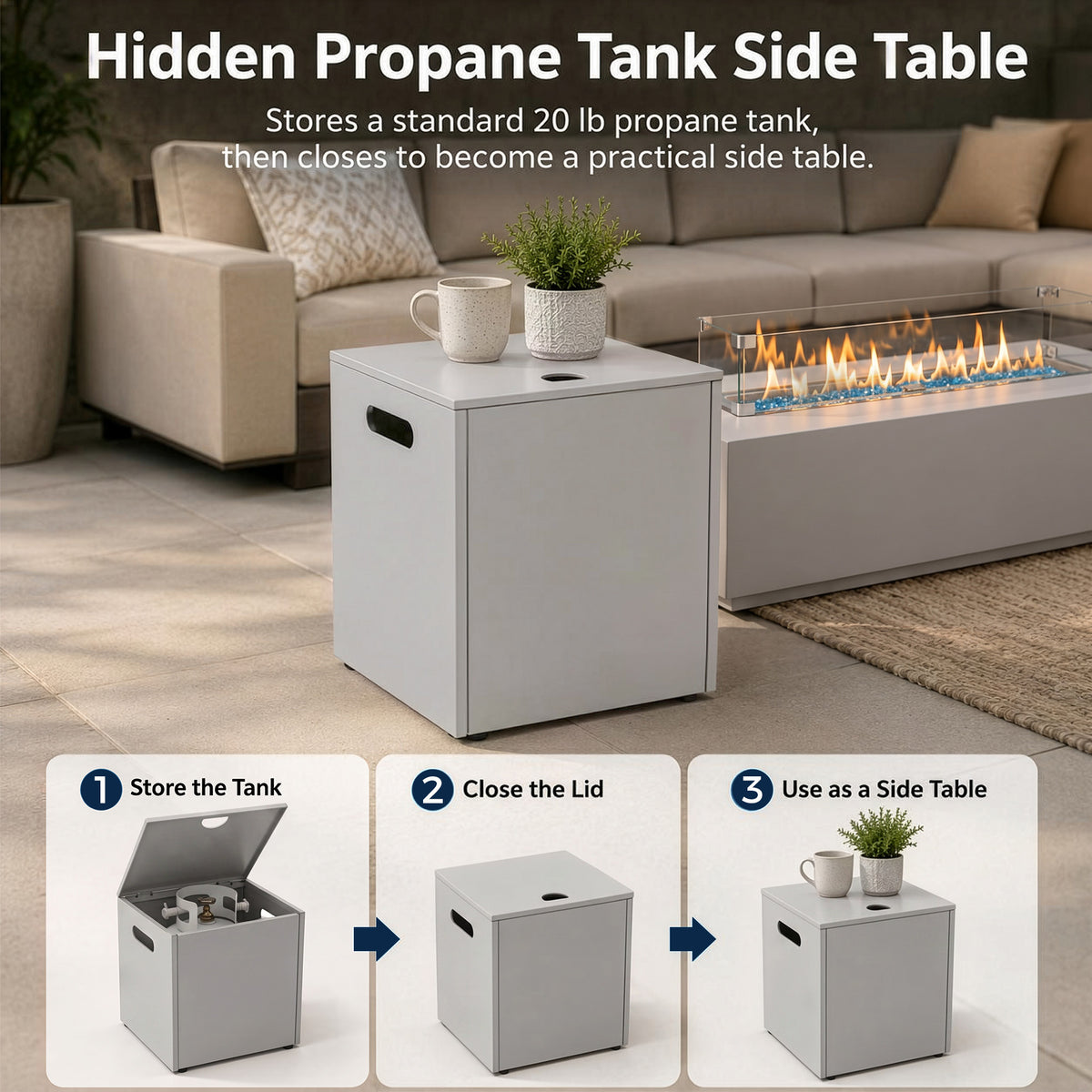 RADIATA 42" Rectangular Fire Pit Table with Tank Table, 50000BTU Patio Fire Pit Table with Rain Cover, Outdoor Natural Gas/Propane Firepit Table