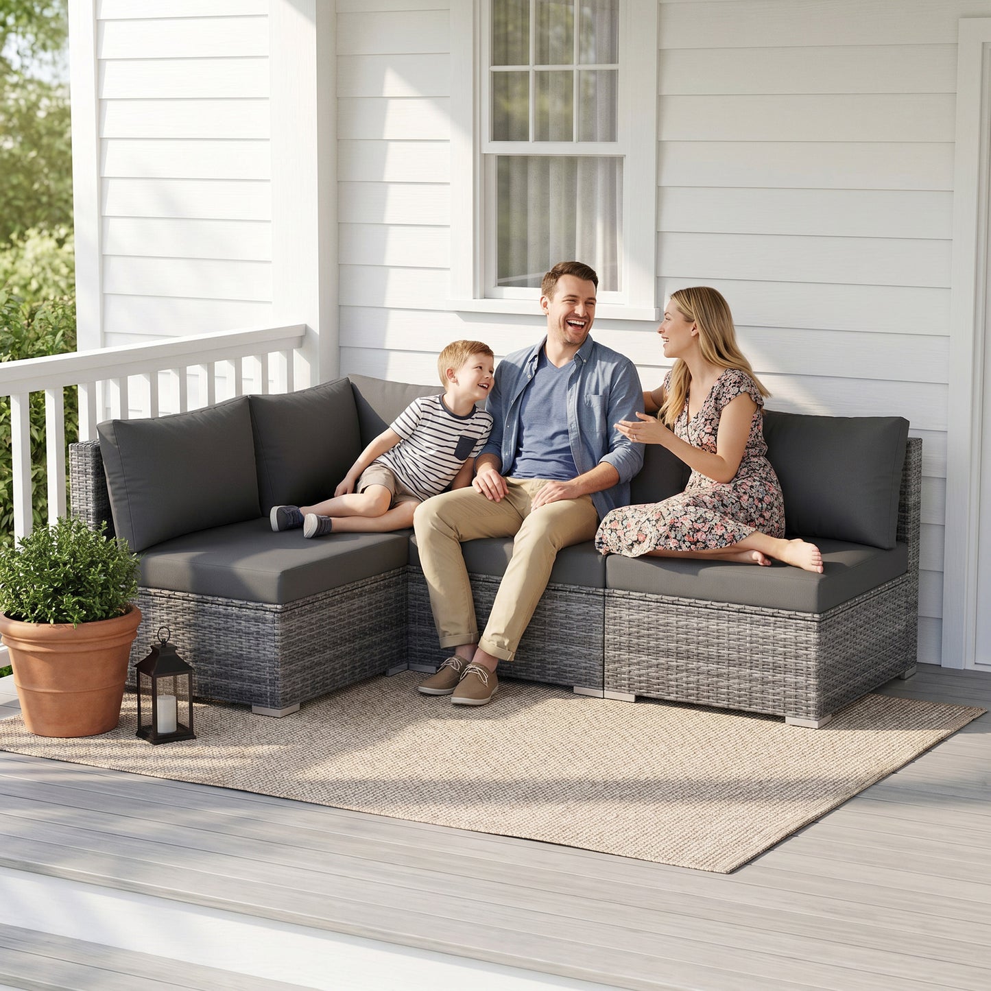 RADIATA 2-Piece Patio Furniture Set, Heavy-Duty 500 lbs Outdoor Sectional, L-Shaped Wicker Sofa with 1 Corner & 3 Armless Chairs for Porch, Deck, Backyard
