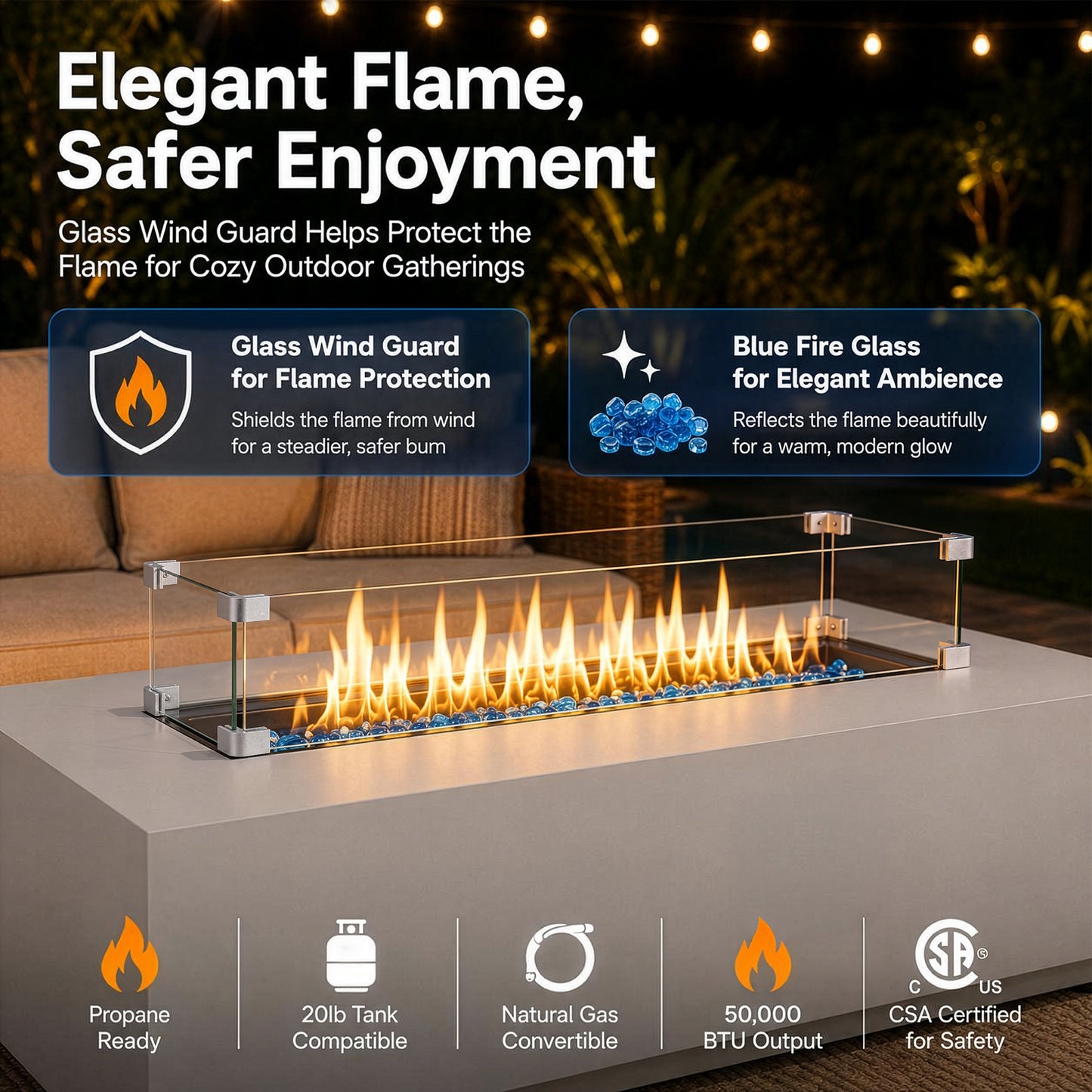 RADIATA 42" Rectangular Fire Pit Table with Tank Table, 50000BTU Patio Fire Pit Table with Rain Cover, Outdoor Natural Gas/Propane Firepit Table