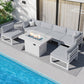 RADIATA 7 Pieces Aluminum Outdoor Patio Sectional Furniture Sofa Set with Fire Pit Table Large Size Luxury Comfortable Durable Water/UV-Resistant Garden Porch Backyard Party
