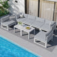 RADIATA 7 Pieces Aluminum Outdoor Patio Sectional Furniture Sofa Set with Fire Pit Table Large Size Luxury Comfortable Durable Water/UV-Resistant Garden Porch Backyard Party
