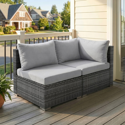 RADIATA 2-Piece Patio Furniture Set, Heavy-Duty 500 lbs Outdoor Sectional, L-Shaped Wicker Sofa with 1 Corner & 3 Armless Chairs for Porch, Deck, Backyard