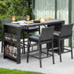 RADIATA 5 Piece High Top Outdoor Bar Table and Chairs Set with Cushions for 4 Seats, Grey Wicker Bar Height Patio Furniture Set with Storage for Backyard Deck Garden and Poolside