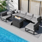 RADIATA 7 Pieces Aluminum Outdoor Patio Sectional Furniture Sofa Set with Fire Pit Table Large Size Luxury Comfortable Durable Water/UV-Resistant Garden Porch Backyard Party
