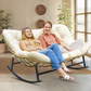 RADIATA Brown Double Outdoor Rocking Chair,2 Person Patio Rocking Egg Chair with Thick Cushion