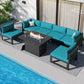 RADIATA 7 Pieces Aluminum Outdoor Patio Sectional Furniture Sofa Set with Fire Pit Table Large Size Luxury Comfortable Durable Water/UV-Resistant Garden Porch Backyard Party