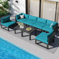 RADIATA 7 Pieces Aluminum Outdoor Patio Sectional Furniture Sofa Set with Fire Pit Table Large Size Luxury Comfortable Durable Water/UV-Resistant Garden Porch Backyard Party
