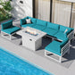 RADIATA 7 Pieces Aluminum Outdoor Patio Sectional Furniture Sofa Set with Fire Pit Table Large Size Luxury Comfortable Durable Water/UV-Resistant Garden Porch Backyard Party