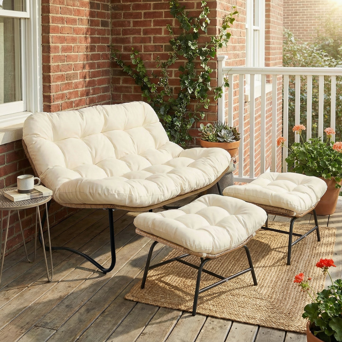 Radiata Patio Loveseat, Outdoor Loveseat, Double Papasan Lounge Chair, Outdoor Wicker Loveseat – 5.5" Thick Cushion, 600 Lb Capacity,Dark Gray