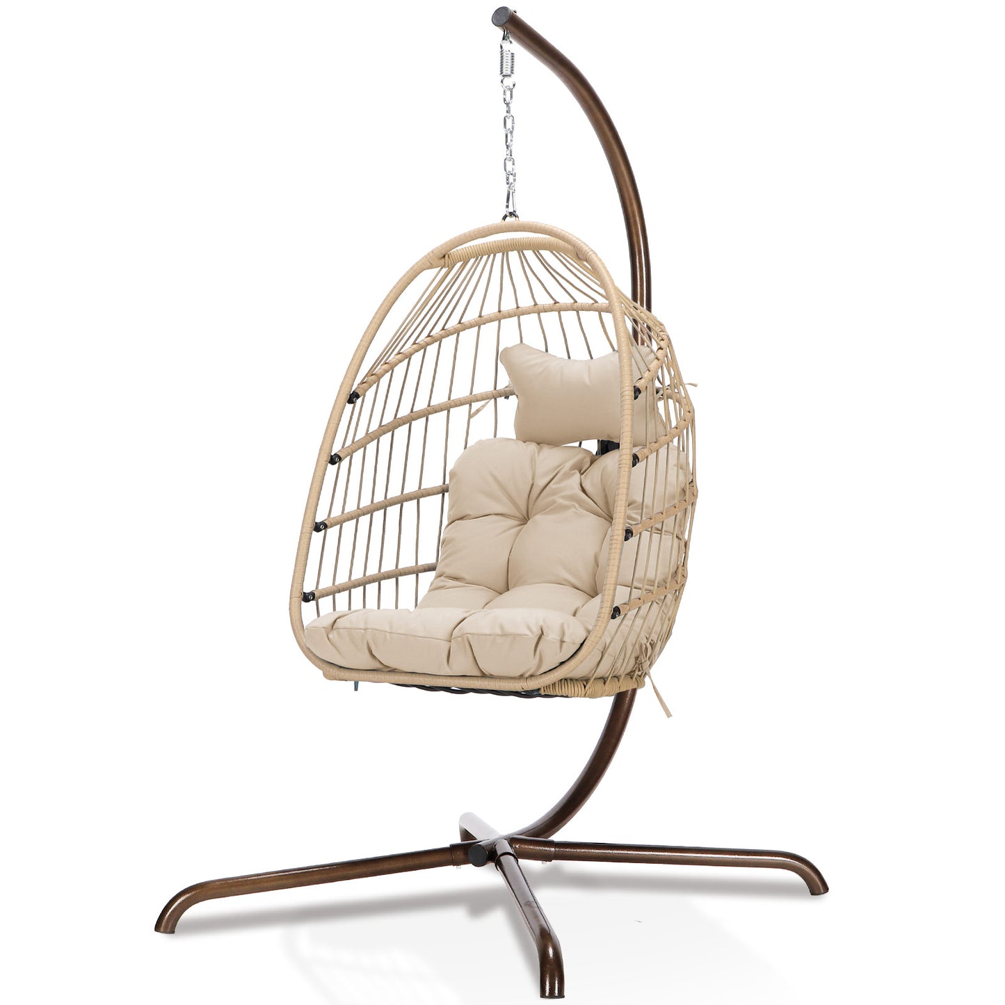 RADIATA Outdoor Wicker Egg Chair with Stand Blue Hanging Swing Chair 350lbs for Living Room Bedroom