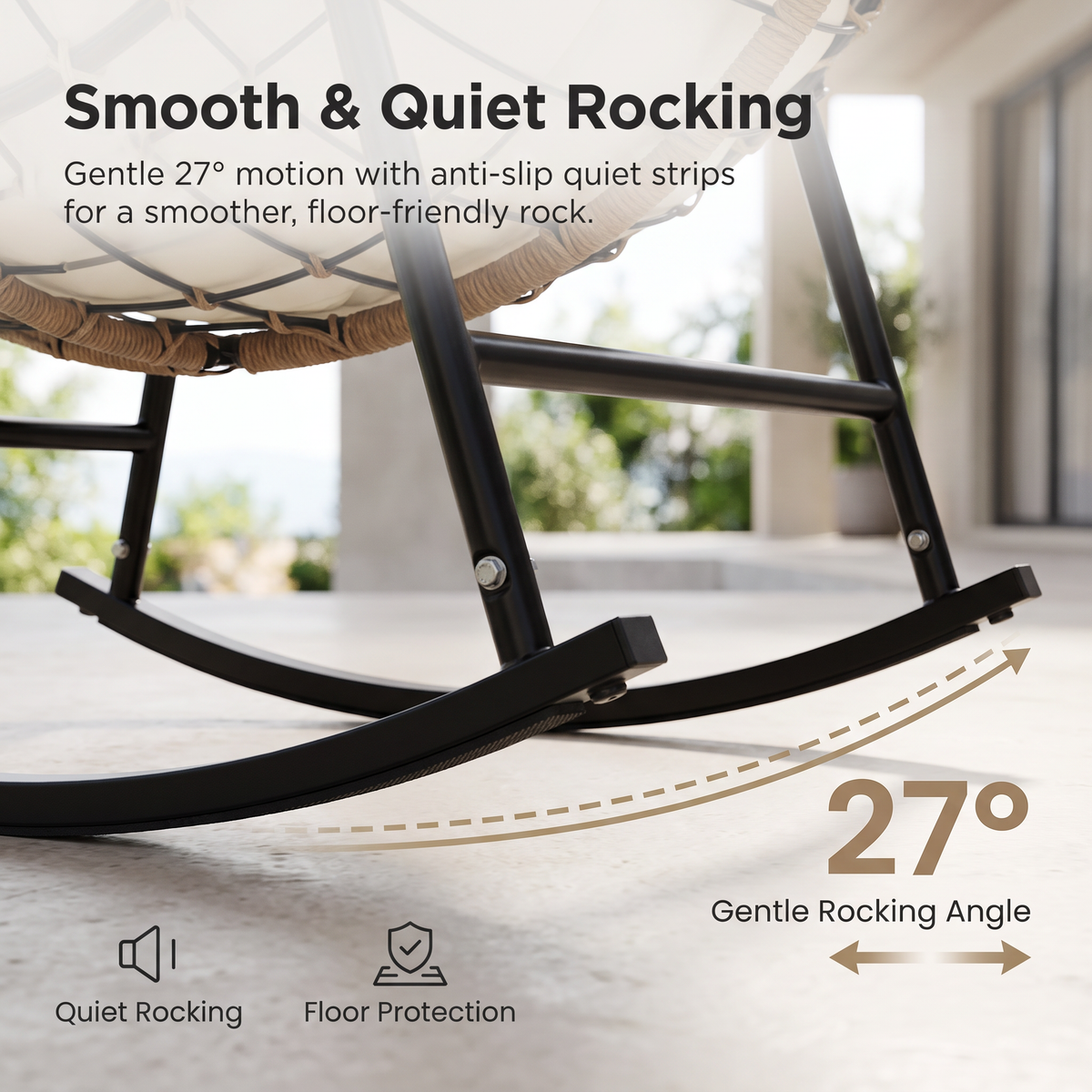 RADIATA Oversized Outdoor Papasan Rocking Chair with 5.1" Cushion, 450 lb Heavy-Duty Rattan Patio Rocker Chair, Water-Resistant Lounge Chair for Porch, Garden, Bedroom
