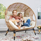 RADIATA Double PE Wicker Stationary Egg Chair with Legs Patio 2 Person Loveseat Chair Indoor Outdoor Oversized PE Rattan Lounge Chair for Garden Balcony