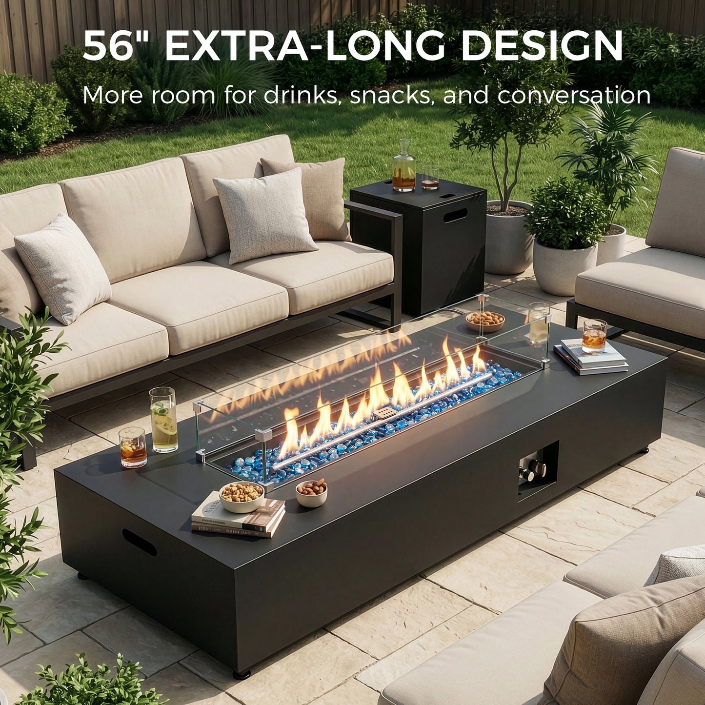 RADIATA  Propane Fire Pit Table, Dual Fuel Natural Gas Fire Pit Convertible, 50,000 BTU Outdoor Fire Pit Table for Outside Patio