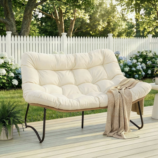 Radiata Patio Loveseat, Outdoor Loveseat, Double Papasan Lounge Chair, Outdoor Wicker Loveseat – 5.5" Thick Cushion, 600 Lb Capacity,Dark Gray