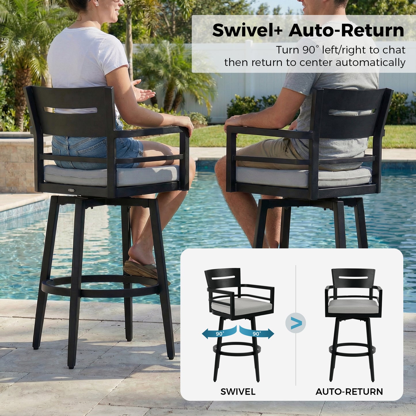 RADIATA Aluminum Bar Height Patio Table, Scratch-Resistant Marble-Look Tabletop with Umbrella Hole, High Top Outdoor Table (200 lb Capacity)