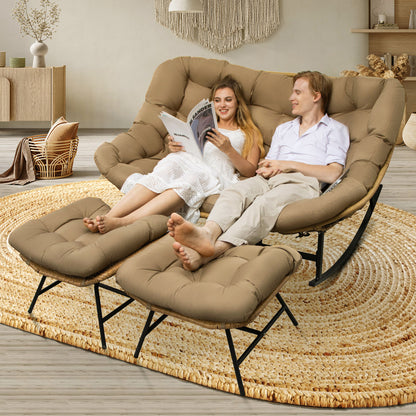 RADIATA Brown Double Outdoor Rocking Chair,2 Person Patio Rocking Egg Chair with Thick Cushion