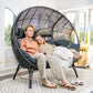RADIATA Double PE Wicker Stationary Egg Chair with Legs Patio 2 Person Loveseat Chair Indoor Outdoor Oversized PE Rattan Lounge Chair for Garden Balcony