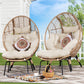 RADIATA  2 PCS Beige Oversized Wicker Egg Chair with Legs and Ottoman Outdoor Indoor Large Egg Basket Lounge Chair with Footstool for Bedroom Patio Balcony Front Porch Garden