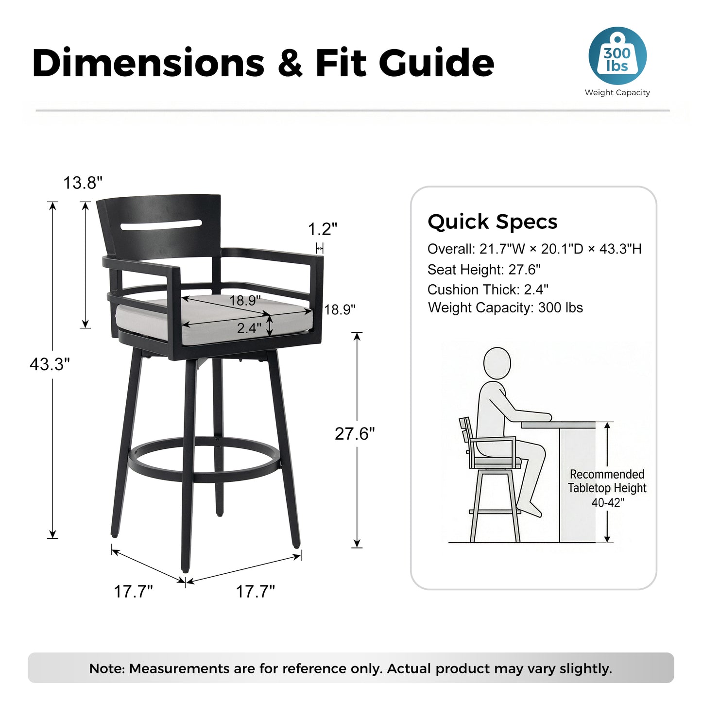 RADIATA Aluminum Bar Height Patio Table, Scratch-Resistant Marble-Look Tabletop with Umbrella Hole, High Top Outdoor Table (200 lb Capacity)
