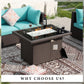 RADIATA Outdoor 43'' Rectangular Brown Wicker Propane Fire Pit Table 55,000 BTU Output Safe Certified