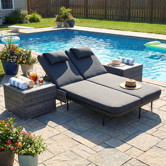 RADIATA 51.2" 2-Person Outdoor Double Chaise Lounge Outdoor Daybed With Independent 5-Position Backrests, 4.1" Cushions, 800 lb Capacity, Patio Chaise Lounge Chair,Dark Gray