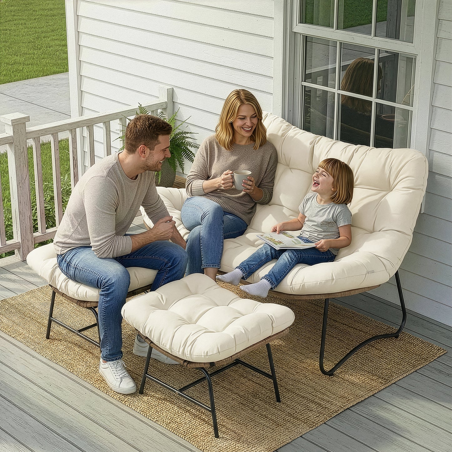 Radiata Patio Loveseat, Outdoor Loveseat, Double Papasan Lounge Chair, Outdoor Wicker Loveseat – 5.5" Thick Cushion, 600 Lb Capacity,Dark Gray