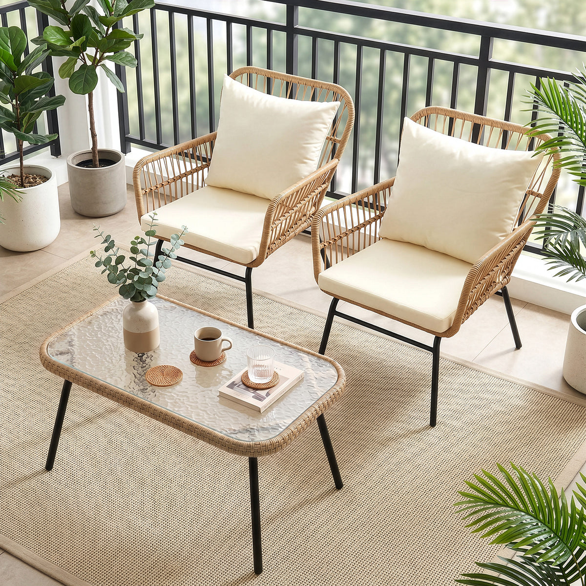 RADIATA Patio Boho Furniture sets Wicker Outdoor Sofa Conversation Set, Natural