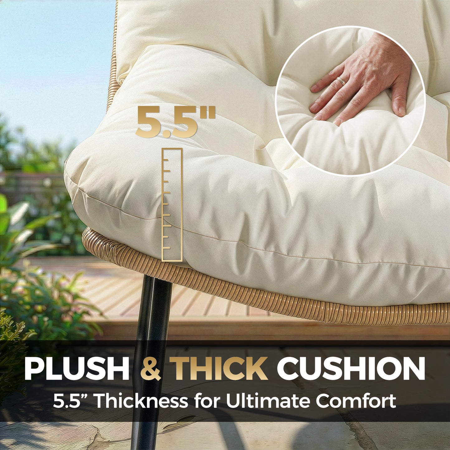 Radiata Patio Loveseat, Outdoor Loveseat, Double Papasan Lounge Chair, Outdoor Wicker Loveseat – 5.5" Thick Cushion, 600 Lb Capacity,Dark Gray