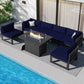 RADIATA 7 Pieces Aluminum Outdoor Patio Sectional Furniture Sofa Set with Fire Pit Table Large Size Luxury Comfortable Durable Water/UV-Resistant Garden Porch Backyard Party